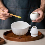 Maxbell Japanese Matcha Bowl and Whisk Holder Gift Tea Accessories for Matcha Powder White