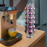 Maxbell Coffee Pod Holder Iron Elegant Coffee Capsule 360 Degree Rotating Stand Rack