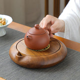 Maxbell Gongfu Tea Serving Tray Table Box Household Walnut Wood Round Craft Ornament