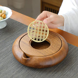 Maxbell Gongfu Tea Serving Tray Table Box Household Walnut Wood Round Craft Ornament