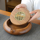 Maxbell Gongfu Tea Serving Tray Table Box Household Walnut Wood Round Craft Ornament