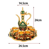 Maxbell Turkish Coffee Set Luxury Art Crafts Drinking Cups Set for Living Room Party Green Gold