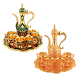 Maxbell Turkish Coffee Set Luxury Art Crafts Drinking Cups Set for Living Room Party Green Gold