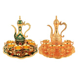 Maxbell Turkish Coffee Set Luxury Art Crafts Drinking Cups Set for Living Room Party Green Gold