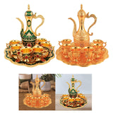 Maxbell Turkish Coffee Set Luxury Art Crafts Drinking Cups Set for Living Room Party Green Gold