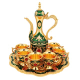 Maxbell Turkish Coffee Set Luxury Art Crafts Drinking Cups Set for Living Room Party Green Gold