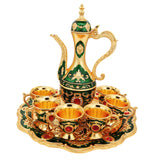 Maxbell Turkish Coffee Set Luxury Art Crafts Drinking Cups Set for Living Room Party Green Gold