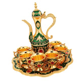 Maxbell Turkish Coffee Set Luxury Art Crafts Drinking Cups Set for Living Room Party Green Gold
