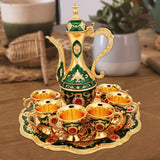 Maxbell Turkish Coffee Set Luxury Art Crafts Drinking Cups Set for Living Room Party Green Gold