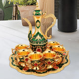 Maxbell Turkish Coffee Set Luxury Art Crafts Drinking Cups Set for Living Room Party Green Gold