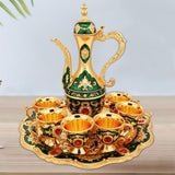 Maxbell Turkish Coffee Set Luxury Art Crafts Drinking Cups Set for Living Room Party Green Gold