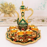 Maxbell Turkish Coffee Set Luxury Art Crafts Drinking Cups Set for Living Room Party Green Gold