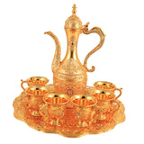 Maxbell Turkish Coffee Set Luxury Art Crafts Drinking Cups Set for Living Room Party Gold