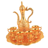 Maxbell Turkish Coffee Set Luxury Art Crafts Drinking Cups Set for Living Room Party Gold