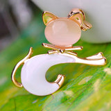 Maxbell Women Men Jewelry Cute Opal Cat Animal Brooch Corsage Collar Pin white