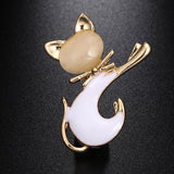 Maxbell Women Men Jewelry Cute Opal Cat Animal Brooch Corsage Collar Pin white