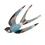 Women Jewelry Rhinestone Swallow Animal Brooch Corsage Collar Pin light blue