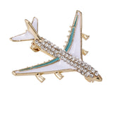 Unisex Women Men Cute Airplane Brooch Fashion Crystal Rhinestones Pin Green