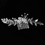 Vintage Wedding Bride Silver Leaves Crystal Pearl Side Hair Comb Hairpin