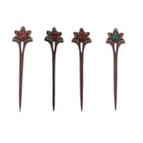 Women Wooden Crystal Crown Hair Stick PinVintage Hair Accessories Red