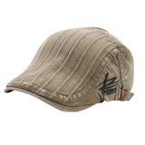 Cotton Newsboy Hats Stripe Beret Hat Flat Cap for Men Women Light Army Green