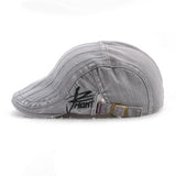 Cotton Newsboy Hats Stripe Beret Hat Flat Cap for Men Women Gray