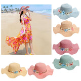 Women Beach Derby Cap Floppy Fold Sun Straw Hat four little flowers rose red