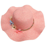 Women Beach Derby Cap Floppy Fold Sun Straw Hat four little flowers pink