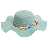 Women Beach Derby Cap Floppy Fold Sun Straw Hat four little flowers sky blue