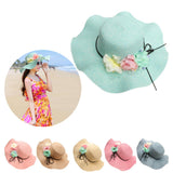 Women Beach Derby Cap Floppy Fold Sun Straw Hat four little flowers khaki