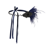 Retro 1920s Feather Headband Dress Up Party Gatsby Ball navy blue feather