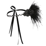 Retro 1920s Feather Headband Dress Up Party Gatsby Ball all black