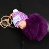 Cute Sleeping Baby Key chains Doll Faux Fur Bag Decor Keyring Purple