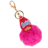 Cute Sleeping Baby Key chains Doll Faux Fur Bag Decor Keyring Rose