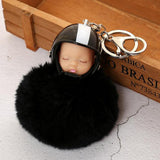 Soft Sleeping Baby Doll pattern Keyring Bag Purse Car Key Chain Black