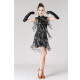 Maxbell V Neck 1920s Sequin Fringe Charleston Flapper Dance Dresses Costumes M silver black - Aladdin Shoppers