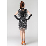 Maxbell V Neck 1920s Sequin Fringe Charleston Flapper Dance Dresses Costumes M silver black - Aladdin Shoppers