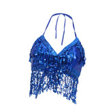 Belly Dance Costume Bra Halter Top Sequin Performance Outfits Royal Blue