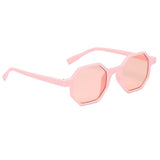 Women Polygonal Vintage Style Small Mirror Uv400 Square Sunglass Pink