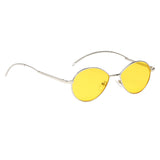 Vintage Small Oval Frame Women's Sunglasses Sliver Frame Yellow Lens