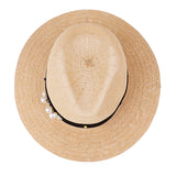 Unisex Adjustable Hat Floppy Summer Beach Sun Hat Straw Cap with Pearl beige