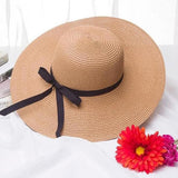 Women Derby Cap Floppy Fold Wide Brim Sun Hat Summer Beach Straw Hat khaki