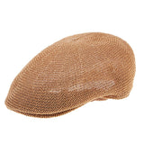 Men Breathable Summer Straw Sun Hat Newsboy Beret Ivy Cap Cabbie Flat Cap Khaki