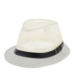 Men Straw Ribbon Hat Unisex Pinch Crown Panama Sunhat Beach Cap M