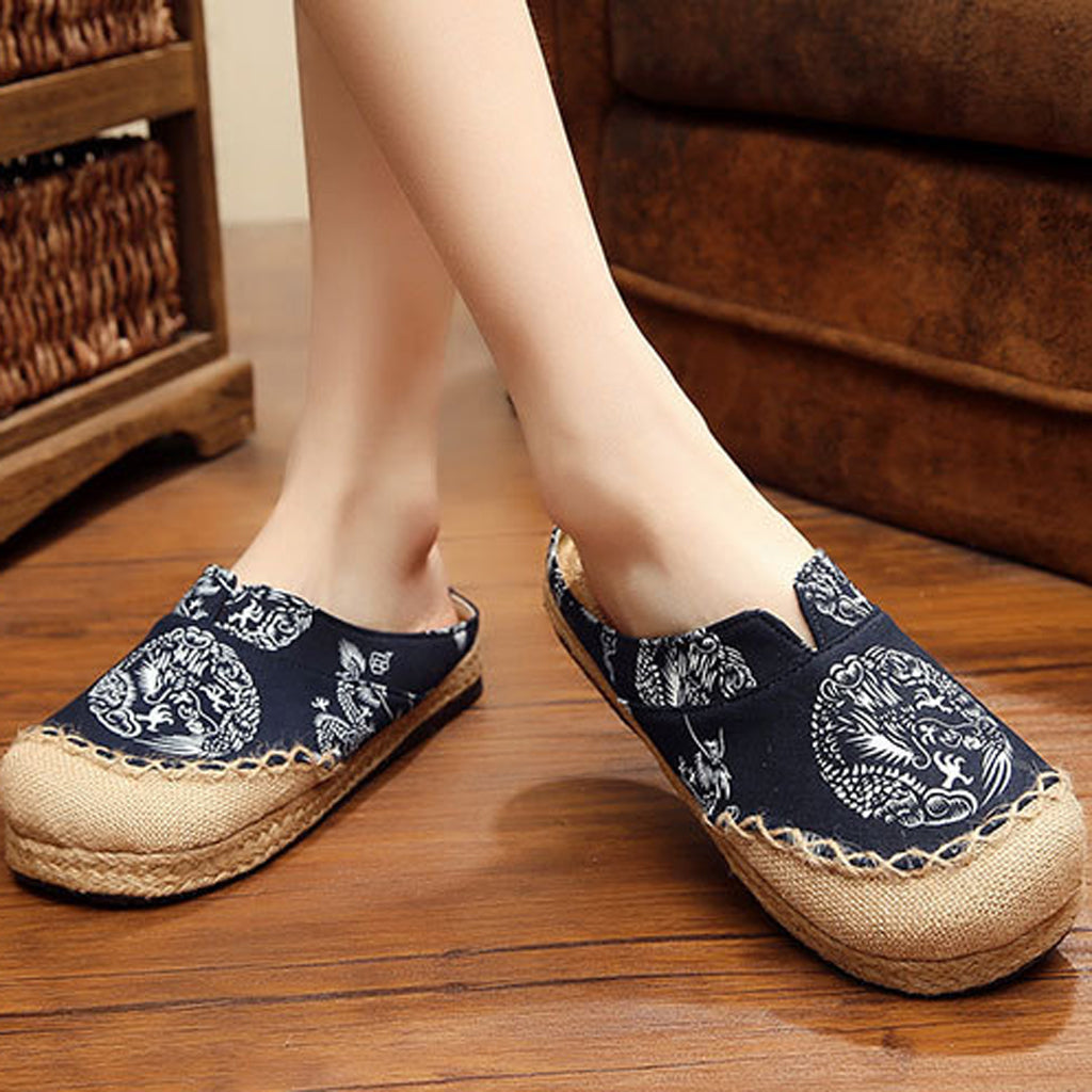 ⚡️Buy Max Chinese Style Linen Round Toe Shoes Dragon Totem