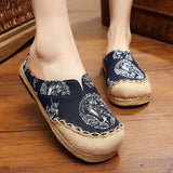 Max Chinese Style Linen Round Toe Shoes Dragon Totem Handmade Slip-on Loafers 43