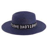 Men Women Wide Brim Straw Cap Summer Outdoor Beach Sun Hat Navy Blue