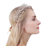 Maxbell Handmade Bridal HairBand with Rhinestone and Pearls Wedding Accessory Gold - Aladdin Shoppers