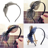 Maxbell Girls Sweet Bunny Silk Tulle Leather Knot Bow knotted Hair Hoop Black - Aladdin Shoppers