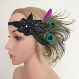 Women Girls Sequins Bridal Wedding 1920s Peacock Feather Headband Fascinator